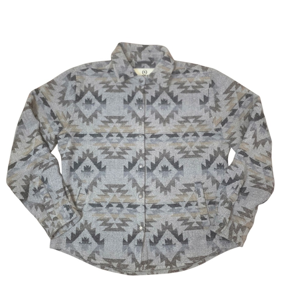 Outback Trading Co Daphne Womens XL Gray Southwestern Aztec Snap Shirt Jacket